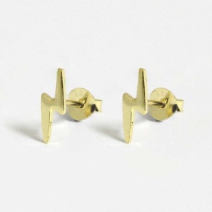 Sterling Silver Lightening Bolts Studs - Gold Plated